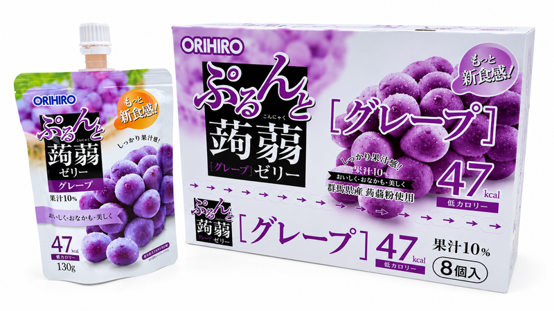 Orihiro Purunto Konjac Gelei Druivensmaak 130 g × 8