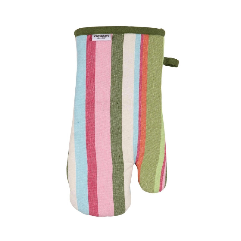 Single Oven Glove Striped 100% Cotton Green/Pink