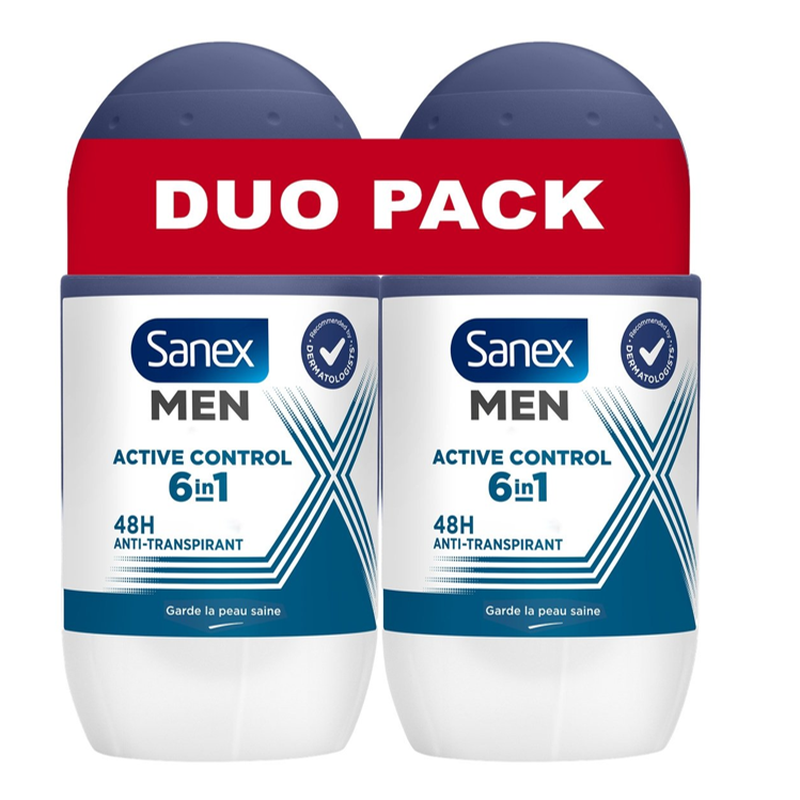 SANEX Homme - Déodorant roll-on 6-en-1 Active Control - 2 x 50 ml