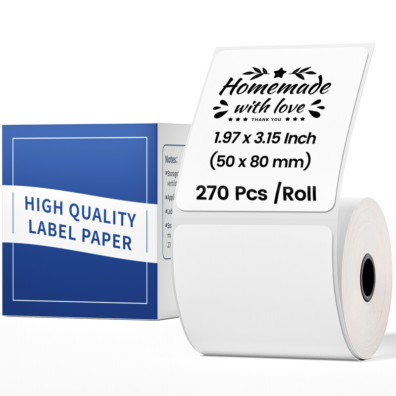 Phomemo 1,96''x3,14'' M110 M220 Etiketten voor barcode, prijstikket, verpakkingsetiket, 100 stuks/rol, 1 rol 1 verpakking - Wit