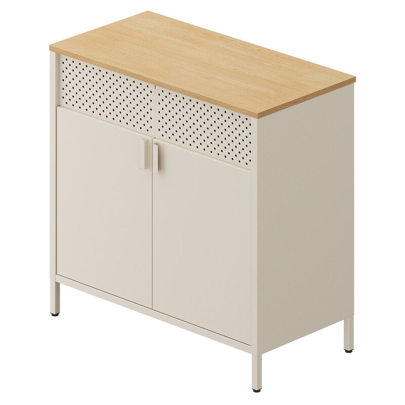 Ochama Metalen Kast met Dubbele Deur, Opbergkast voor Woonkamer, zandbeige-naturel beige
