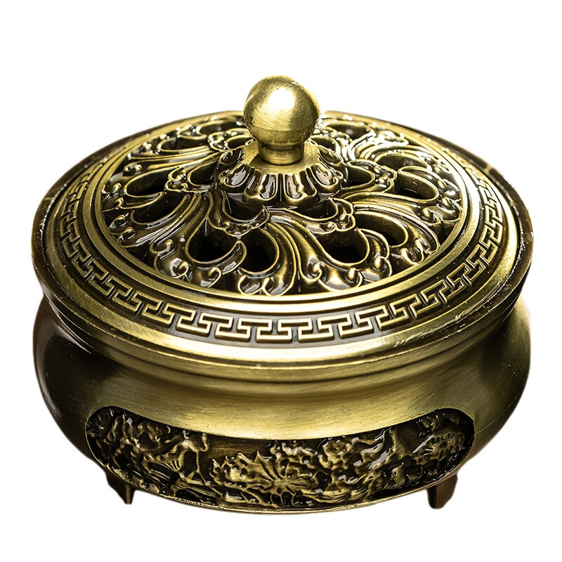 1PC Alloy Golden Lotus Incense Burner with Lid - Classic Style, Ideal for Christmas H