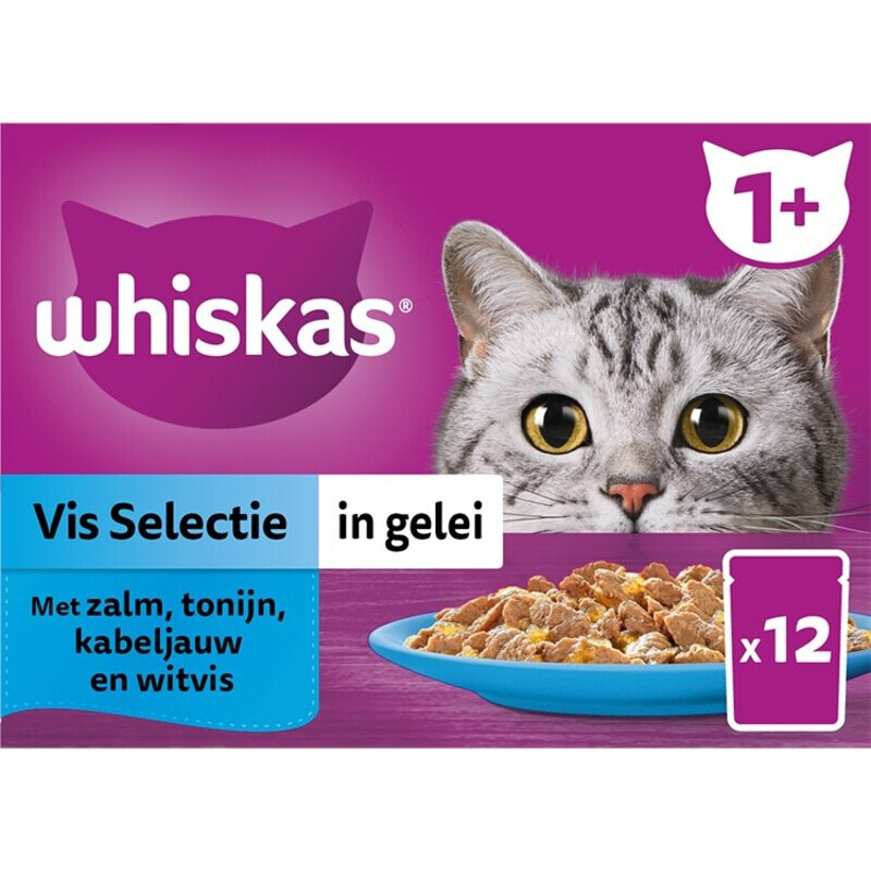 Whiskas Kattenvoer Nat Adult Vis Selectie in Gelei Multipack 12×85g