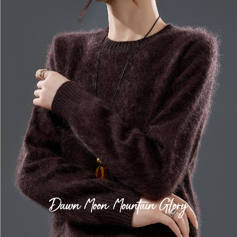 Basismodel ronde hals fleece cashmere trui 30% cashmere + 70% Australische merino fijne wol wolkenkoffie one size