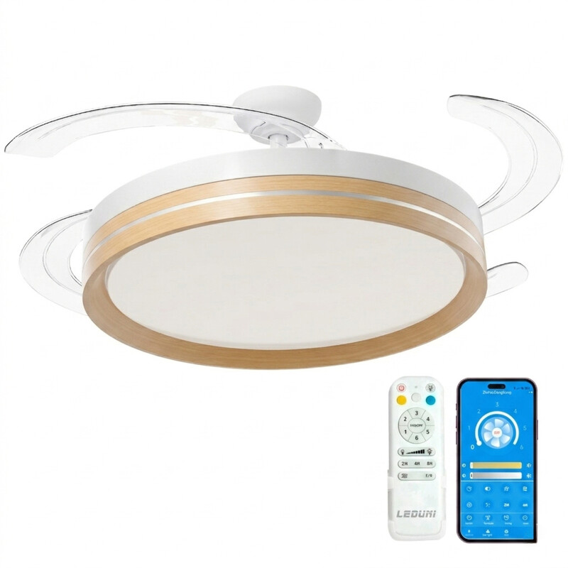Deckenventilator mit LED-Licht - LEDUNI Madera III - Ø 50 cm - 66 W - 4 einziehbare Flügel - CCT