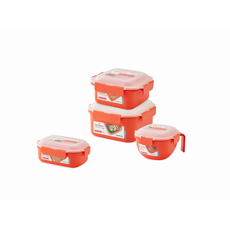 LocknLock Mikrowellen-Geschirrset 4-teilig – Orange transparente PP-Behälter mit Dampfentlüftungsluken, hitzebeständig bis 140 °C, inklusive 1000 ml, 2×1100 ml & 2400 ml, mikrowellen- & spülmaschinenfest