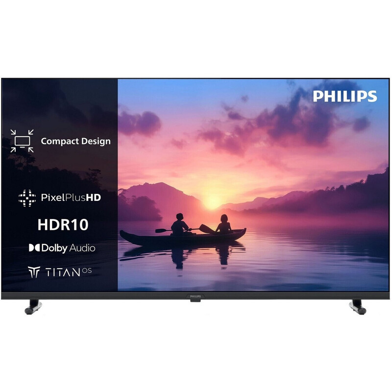 Philips 32 Zoll Full HD LED TV, Schwarz, 1920×1080 Auflösung/Pixel Plus HD/Crystal Display/HDR10+HLG/50 Hz Bildwiederholfrequenz/TITAN OS Smart-Plattform/Netflix/YouTube/3×HDMI/2×USB/Integrierter Triple-Tuner (DVB-T2/C/S2)/