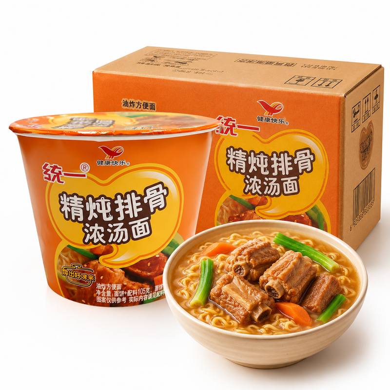 Uni-President Instant-Nudeln mit reichhaltiger Rippchen-Suppe 105 g x 12 Becher (Kartonverpackung)
