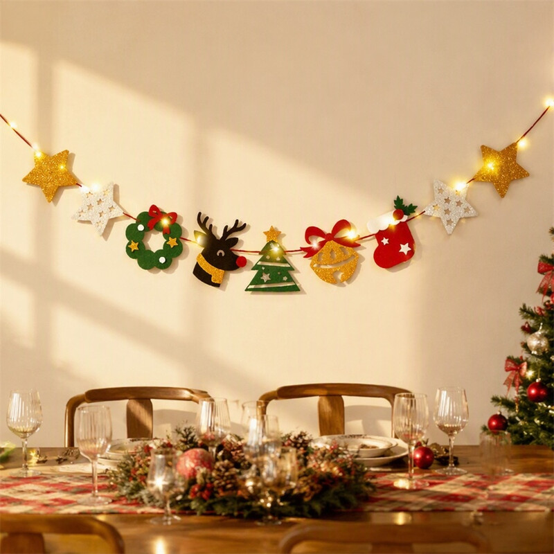Huacan D-stijl - Kerstwimpel met loftekst + lichtsnoer