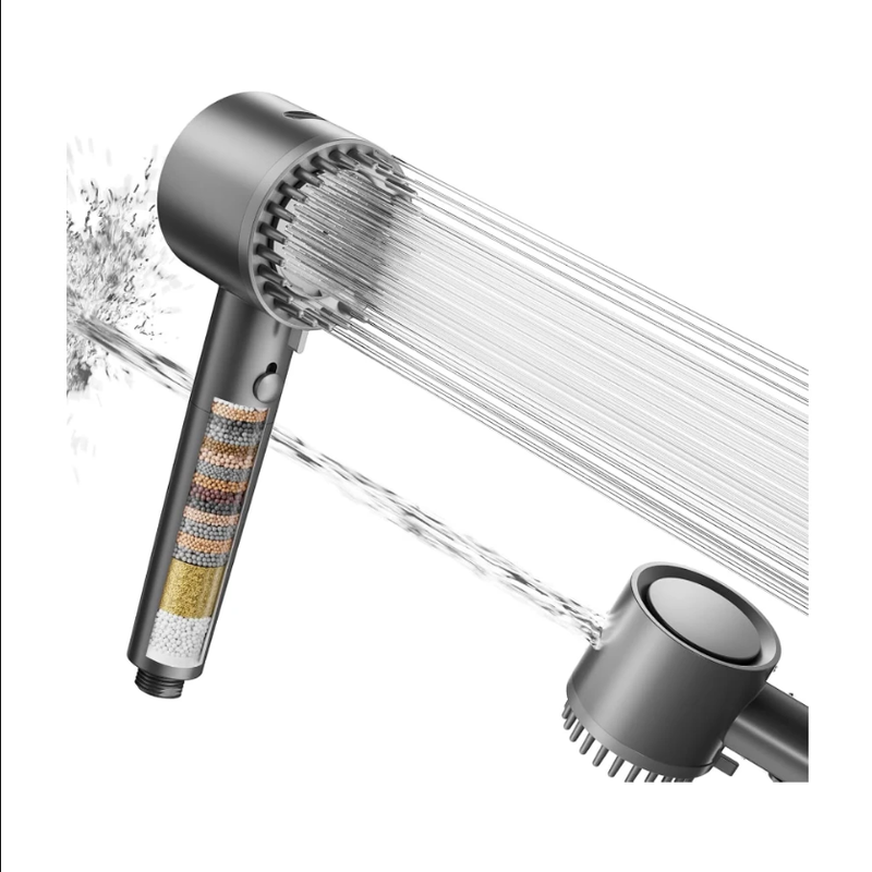 Cobbe douchekop met filter, hogedruk handdouche met 20-laags filtratie, waterbesparende douchekop met 5 straalstanden, eco-douchekop voor hard water, chloorresten, bacteriën (grijs)
