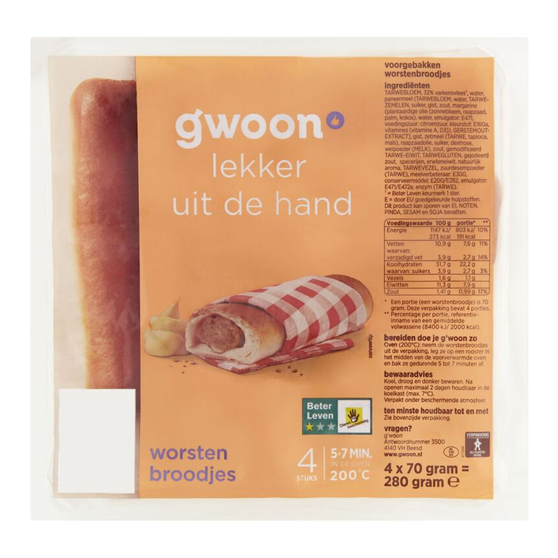 G'woon Worstbroodjes - 4 pcs