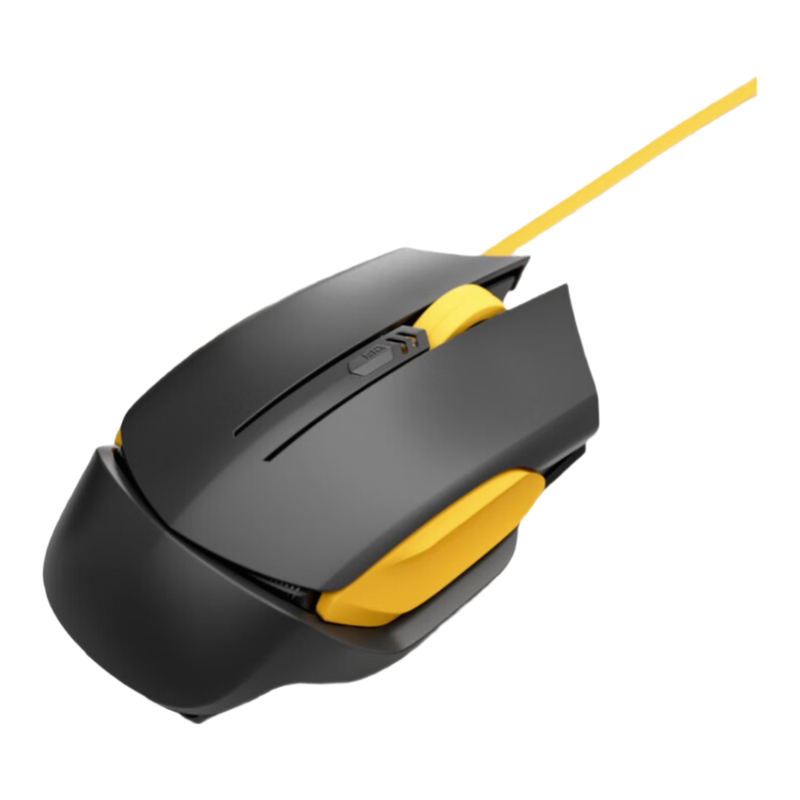 ochama Wired Mouse - Ergonomic Mouse, Optical Sensor, 1000Hz Polling Rate, Sweat-Resistant Material, 4-Level DPI, Tangle-Free Cable, Black and Yellow.