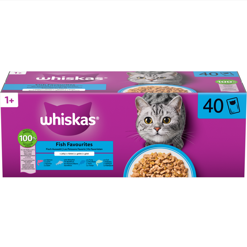 Whiskas 1+ Pouch Adult Gelei Vis Selectie Multipack 40x85g