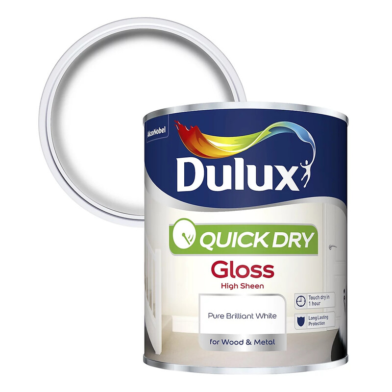 Dulux Quick Dry Gloss Paint - Pure Brilliant White - 750ml