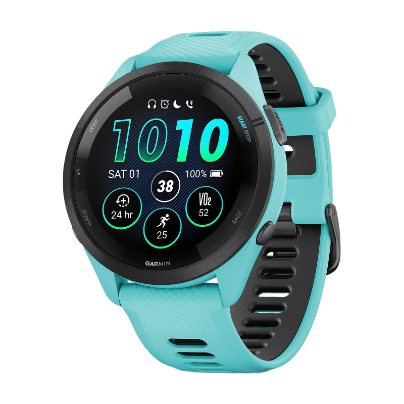 GARMIN Forerunner 265 Music GPS-Smartwatch, Aquagrün, mit AMOLED-Display, integriertem GPS und Musikplayer