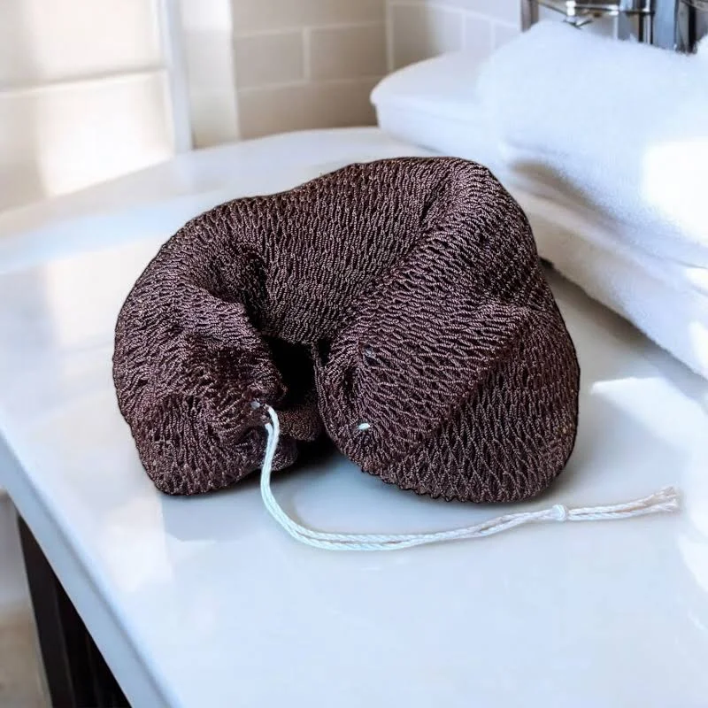 Éponge filet africaine avec cordon marron - 90 g