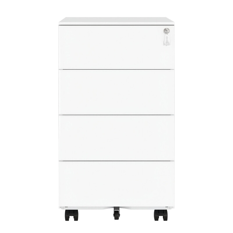 JOYFURNOS Voorgeassembleerde mobiele archiefkast in Wolkenwit – afsluitbaar, 4 laden, voor documenten & kantoorbenodigdheden, 39 x 45 x 69,3 cm – ideaal voor kantoor of thuiswerkplek