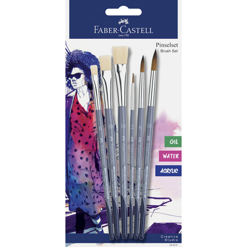 Creative Studio Brush Set, 3x Round & 3x Flat Brushes