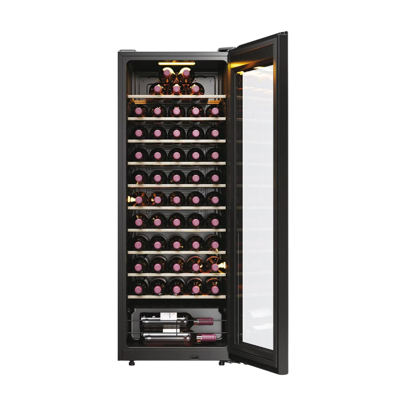Haier HWS58GGH1 vrijstaande wijnkoelkast – capaciteit voor 58 flessen, wifi, deur met UV-glas, LED-display, zwart