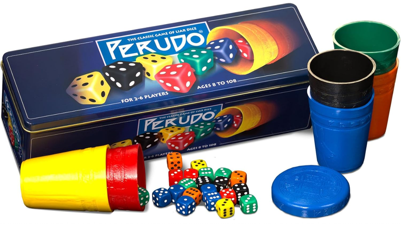 Perudo Dice Game in a Tin: A Classic Liar's Dice Bluffing Board Game for Family and Friends Fun Night