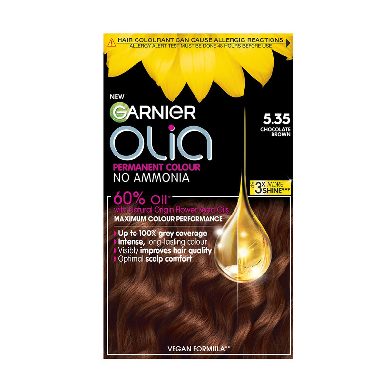 Garnier Olia Brown Hair Dye Permanent, Up To 100% Grey Hair Coverage, No Ammonia For A Pleasant Scent, 60% Oils - 5.35 Rich Chocolate Brown - Image 3