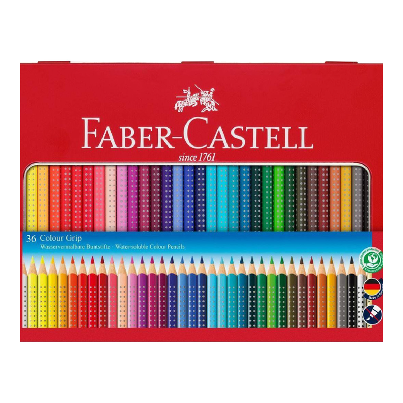 FABER-CASTELL Colour Grip Crayons de couleur - Boîte métal de 36