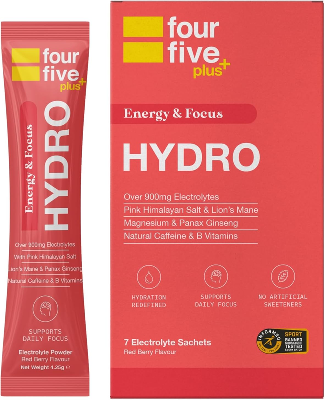 Fourfive Green/Light Hydro Plus Focus & Energy Hydration Powder 900Mg+ Electrolytes - 7 Sachets