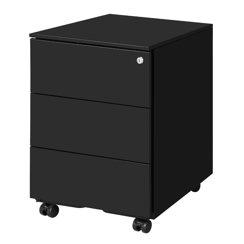 Ochama Afsluitbare mobiele archiefkast in Mat Zwart – 3 laden, voorgeassembleerd, voor documenten & kantoorbenodigdheden, 39 x 45,1 x 53,8 cm – compacte opberging voor kantoor of thuiskantoor