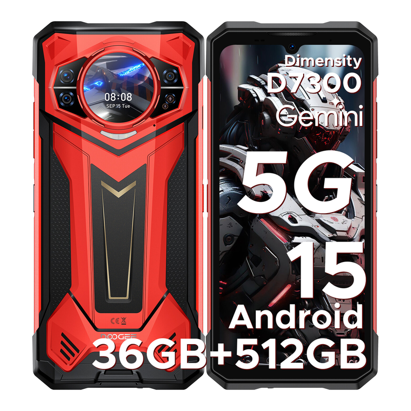 DOOGEE S200 Plus Robuuste Smartphone 5G, Dimensity 7300, (16 GB + 20 GB) + 512 GB met 1,32" Dynamisch Achterscherm Android 15 Robuuste Telefoon, 10100 mAh, 100 MP + 20 MP Nachtzichtcamera, 6,72", 120 Hz, NFC, Gemini AI Dual SIM
