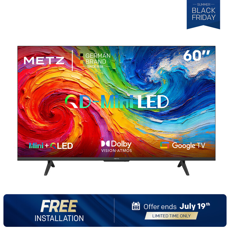 METZ QD-MiniLED 60MNH7000Z, Dolby Vision & Atmos, HDR10+, Brightness Booster, Full Array Local Dimming, 60Hz, HSR Refresh Rate Boost, VRR, HDMI 2.1, Google TV