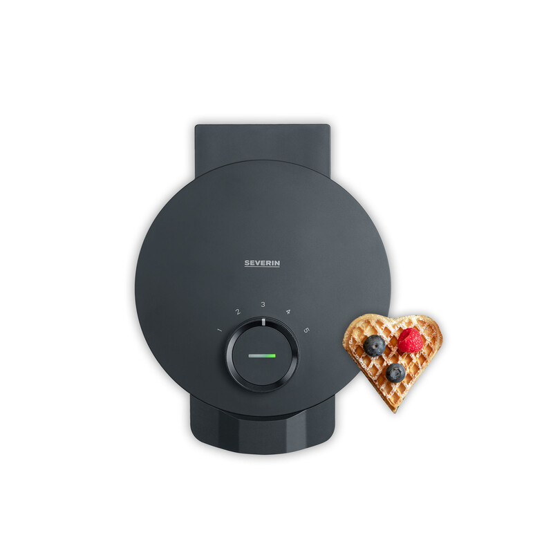 Severin Waffeleisen Black Line, Herz-Waffeln, Mit Kontrollleuchte, Praktische Kabelaufwicklung, 1000 Watt, Schwarz/Edelstahl, WA 2116