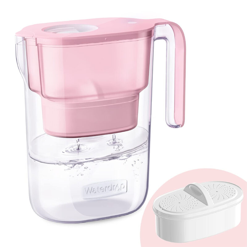 waterdrop Elfin Kühlschrank-Wasserfilter-Kanne mit 1 x 90-Tage-Filterkartusche, reduziert Fluorid, Chlor und mehr, 2,5 L, NSF-zertifiziert, BPA-frei, Pink (Ersatzfilter: WD-PF-01A Plus)
