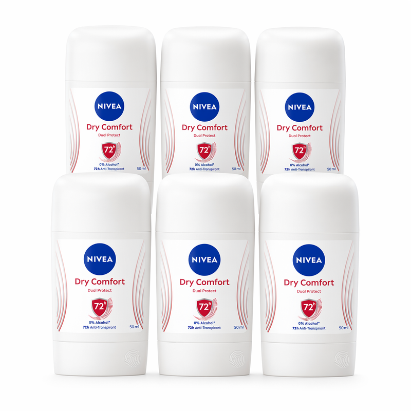 NIVEA Dry Comfort Stick Déodorant Anti-Transpirant - Protection 48 Heures - Déodorant Séchage Rapide pour Femme - sans Alcool - Stick Déodorant - 50 ml (Lot de 6)