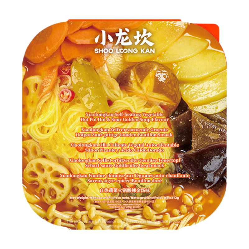 Shoo Loong Kan zelfverwarmende hotpot met groenten, pittig-zure goudkleurige bouillon, 312 g