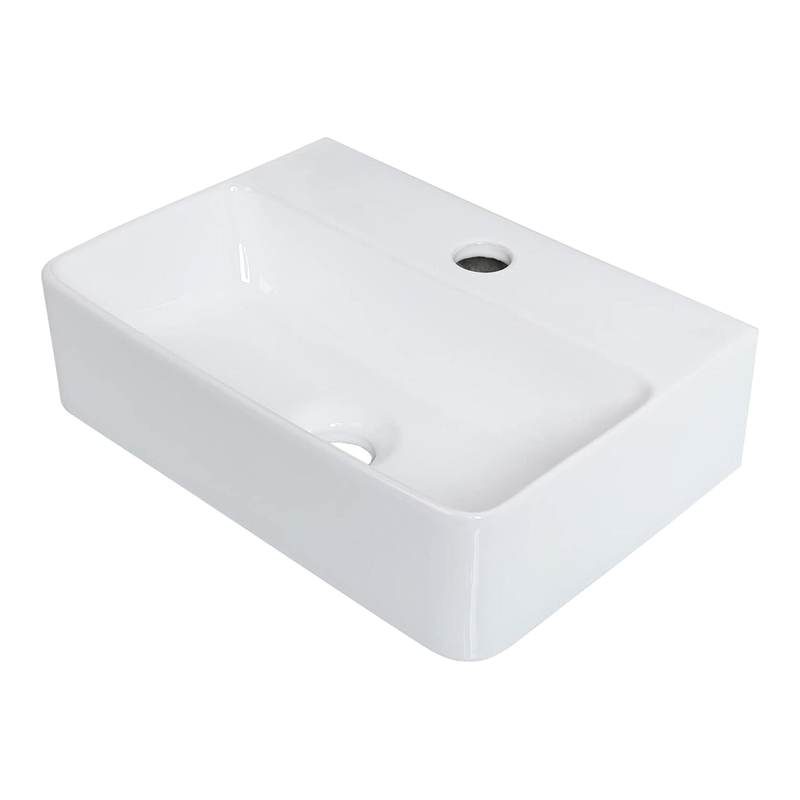 Ibergrif Badezimmer Weiße Keramik Aufsatzwaschbecken, Rechteckig Wandmontiertes Waschbecken, Gästetoilette Waschbecken, 375 x 262 x 105 mm