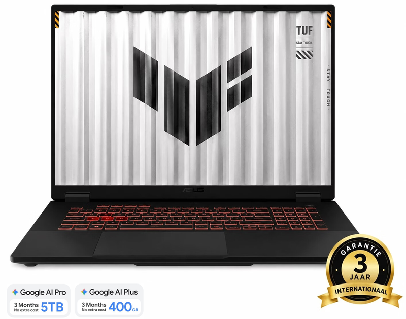 ASUS TUF Gaming A18 FA808UH-S8076W laptop met AMD Ryzen 7 260, 45,7 cm (18") Full HD+, 16 GB DDR5-SDRAM, 512 GB SSD, NVIDIA GeForce RTX 5050, Wi-Fi 6E (802.11ax) - QWERTY-toetsenbord