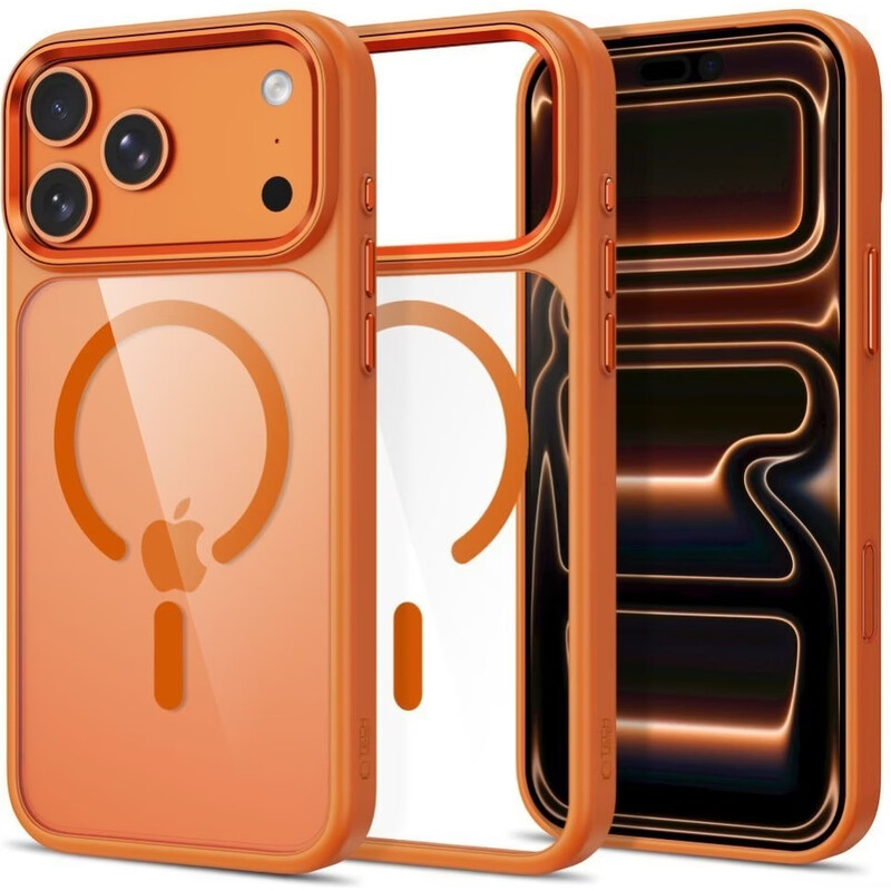 Tech-Protect Magmat Magsafe CC Coque pour iPhone 17 Pro Max / 18 Pro Max - Orange-Transparent