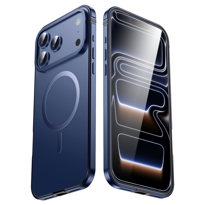 IM-CHEN iPhone 17 Pro Max Case, Met frame van legering, Originele kleur, MagSafe-magnetische versie, blauw, 1 stuk