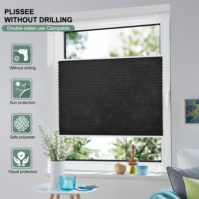 【3 € Rabatt ab 10 €】EcoHue Plissee, ohne Bohren, Klemmfix Faltrollo, Sichtschutz und Sonnenschutz, blickdicht, Easyfix, lichtdurchlässiges Rollo für Fenster und Türen, Anthrazit, Dunkelgrau, B60 x H130 cm, 1 Stück