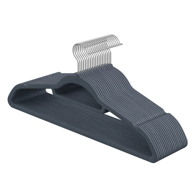 Ochama 20-piece set of plush velvet clothes hangers, anti-slip, with tie rack and 360° swivel hook - space-saving, 0.6 cm thick, 43.5 cm long, for dresses and pants, Light Grey