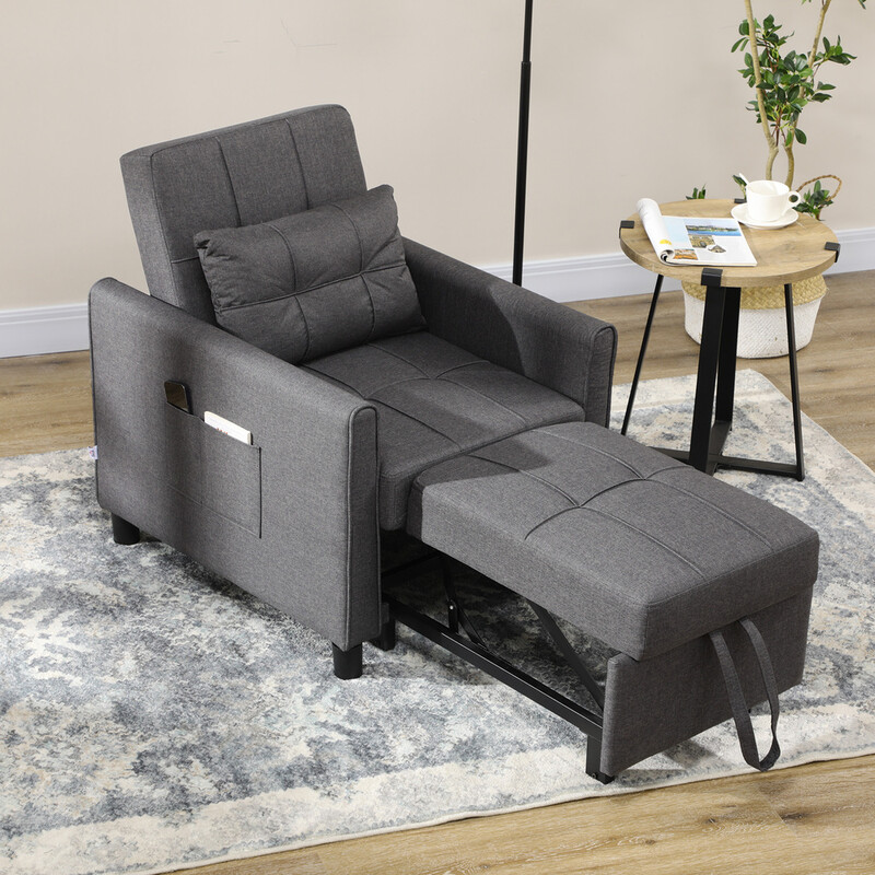 HOMCOM Sofa Bed: Single 3-in-1 Folding Sleeper Chair for Small Spaces, Charcoal Black for Living Room