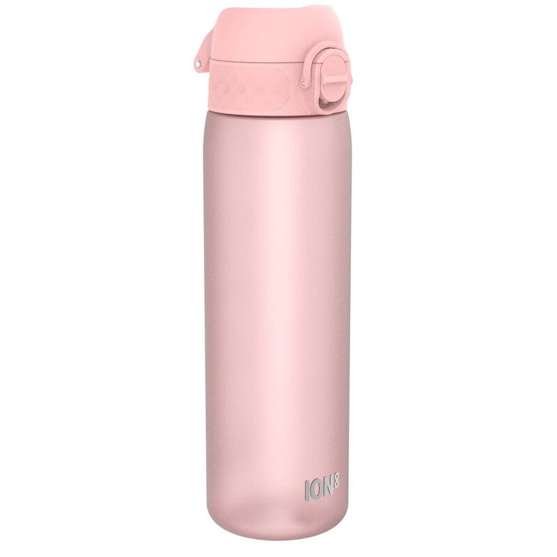 ION8 waterfles, 500 ml/18 oz, lekvrij, eenvoudig te openen, veilige vergrendeling, vaatwasserbestendig, BPA-vrij, hygiënische flip-dop, draaggreep, past in bekerhouders, eenvoudig te reinigen, CO₂-neutraal, roze-rosa
