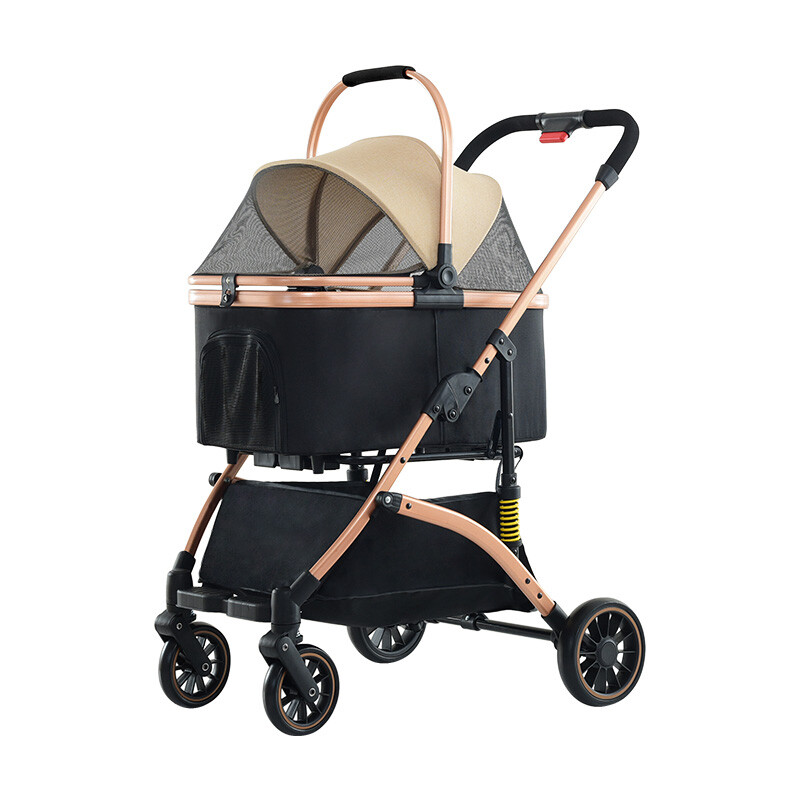 Blinkit 6 Sechsfach-Stoßdämpfung Leichter Haustierkinderwagen Ein-Knopf-Faltung Verstellbarer Schiebebügel Outdoor-Haustierkinderwagen Kohlenstoffstahl Khaki