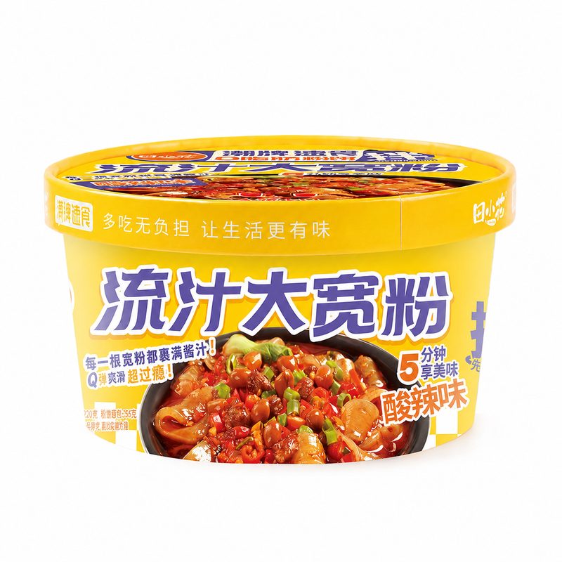 Tian Xiao Hua Bowl 0% Fat Juicy Wide Potato Noodles (Snack Version) Hot & Sour Flavor 274G
