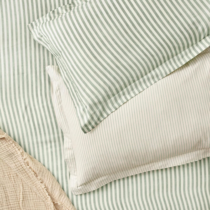 Pillowcase Pair Hebden Stripe Reversible 100% Cotton Forest Green