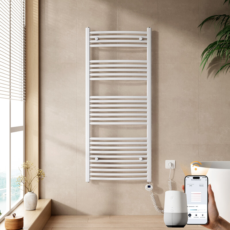 EMKE WLAN Elektrischer Badezimmer-Heizkörper 1400 x 600 mm - Gebogener Handtuchheizkörper Elektrischer Handtuchwärmer Handtuchtrockner …