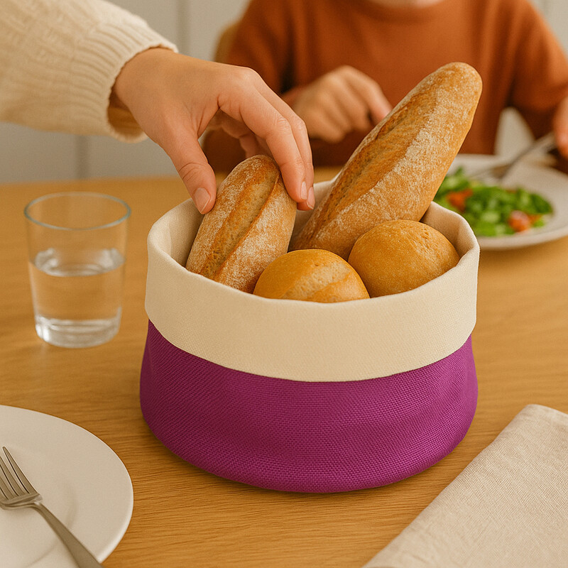 Purple And Cream Rounded Bread Basket