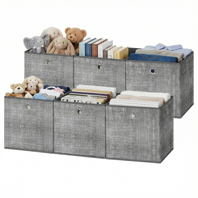 SONGMICSHOME Foldable Storage Boxes, Set of 6 Fabric Boxes, 30 x 30 x 30 cm, Fit Cube