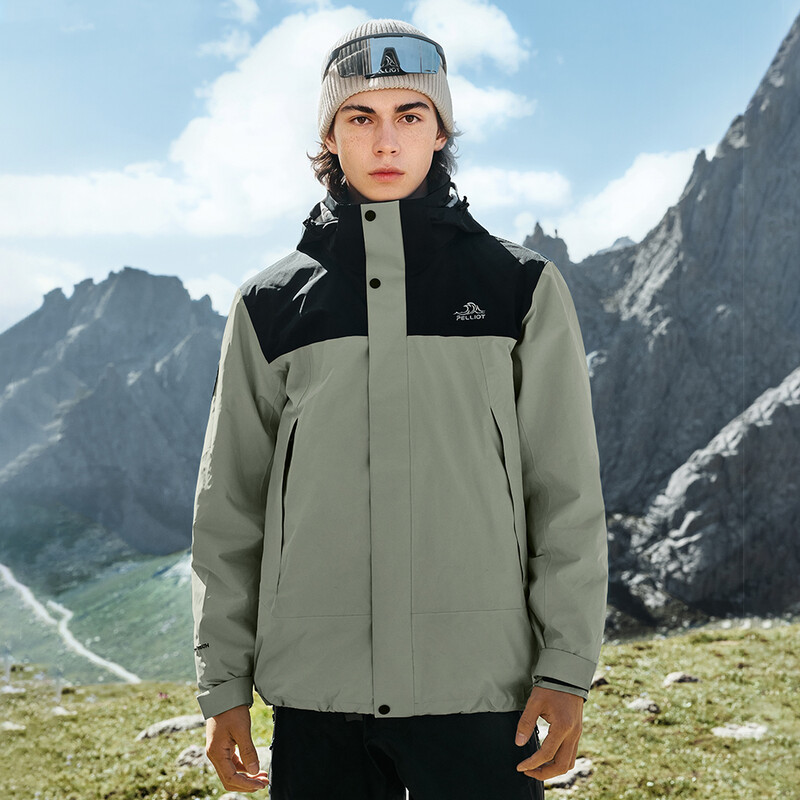 PELLIOT Fleece-lined Splicing Color Jacket for Man Manmu Black + Green XL Unisex Camping-Reise Wasserdicht Langlebig
