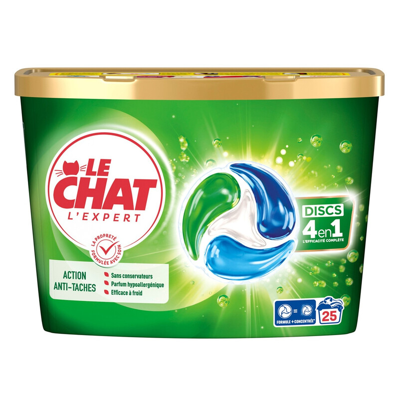 Lessive Capsules 4en1 Discs Anti taches Le Chat La Boite De 25 Capsules